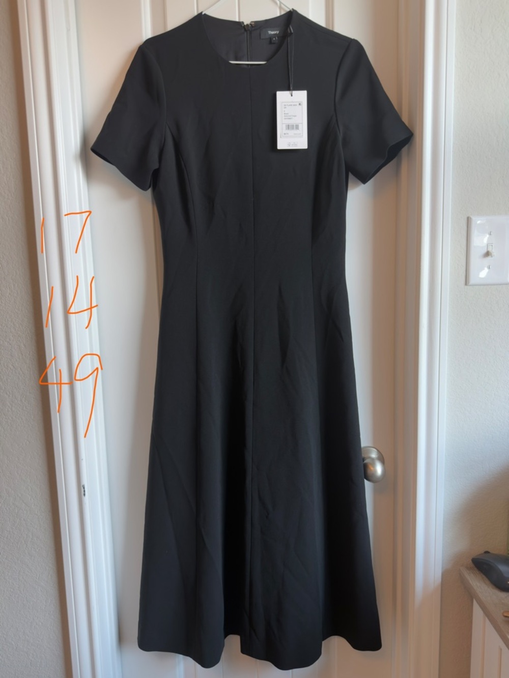 Theory Black Short Sleeve Midi admiral crepe Dress